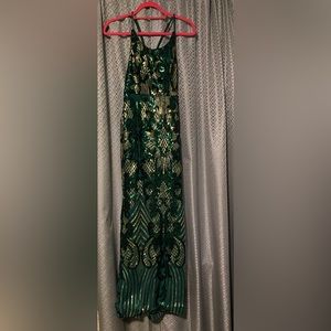 Elegant Green and Gold Maxi Dress
